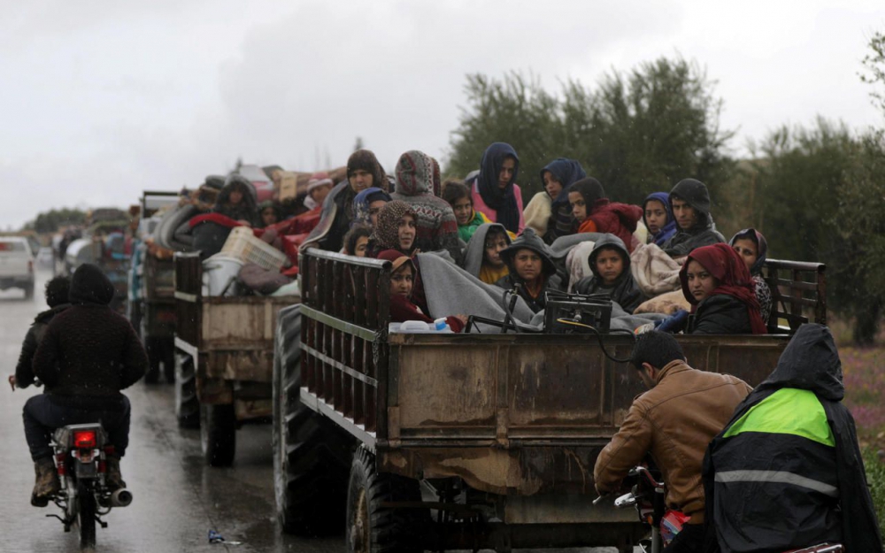 Afrin, le 15 mars 2018. Plus de 30 000 civils ont quitté Afrine en 24 heures pour fuir les bombardements turcs. REUTERS/Khalil Ashawi
