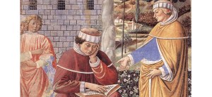 Saint Augustin lisant les Épîtres de Paul, fresque de la Collégiale de San Gimignano 